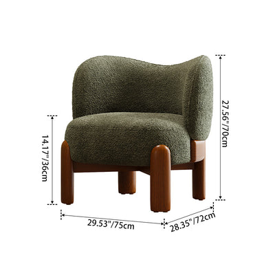 Traditional Chinese Velvet Solid Wood Curved Round Accent Chair With Backrest For Living Room
