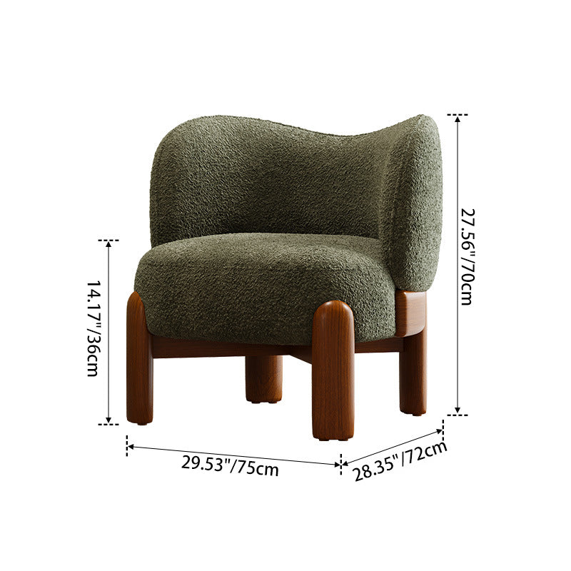 Traditional Chinese Velvet Solid Wood Curved Round Accent Chair With Backrest For Living Room