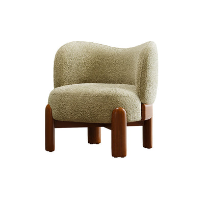 Traditional Chinese Velvet Solid Wood Curved Round Accent Chair With Backrest For Living Room