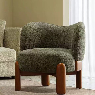 Traditional Chinese Velvet Solid Wood Curved Round Accent Chair With Backrest For Living Room