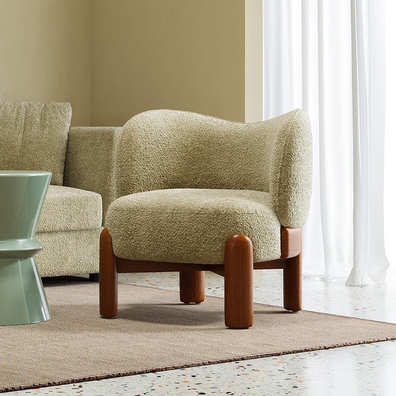 Traditional Chinese Velvet Solid Wood Curved Round Accent Chair With Backrest For Living Room