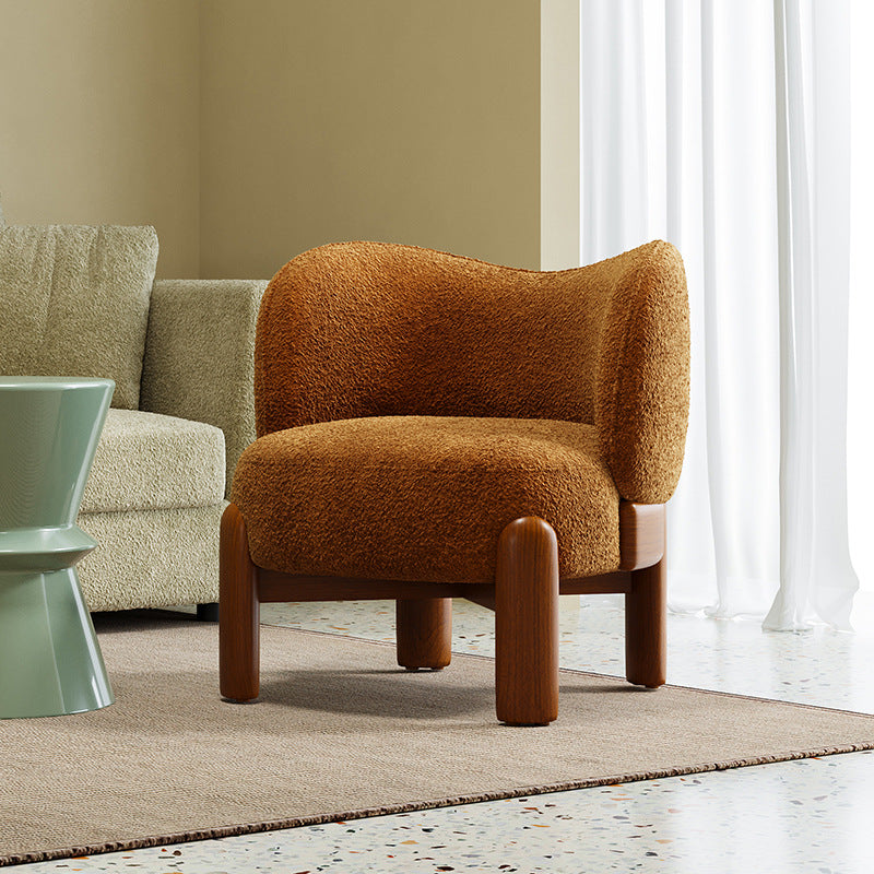 Traditional Chinese Velvet Solid Wood Curved Round Accent Chair With Backrest For Living Room