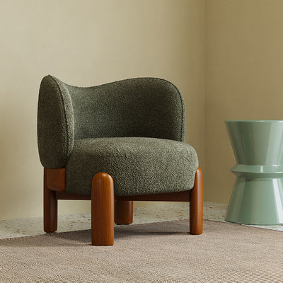 Traditional Chinese Velvet Solid Wood Curved Round Accent Chair With Backrest For Living Room