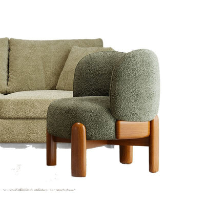 Traditional Chinese Velvet Solid Wood Curved Round Accent Chair With Backrest For Living Room