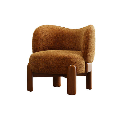 Traditional Chinese Velvet Solid Wood Curved Round Accent Chair With Backrest For Living Room