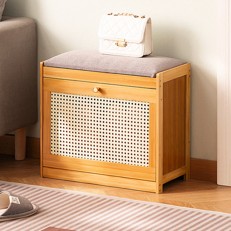 Traditional Japanese Bamboo ABS Linen Rectangular Ventilated Shoe Bench For Entryway & Living Room