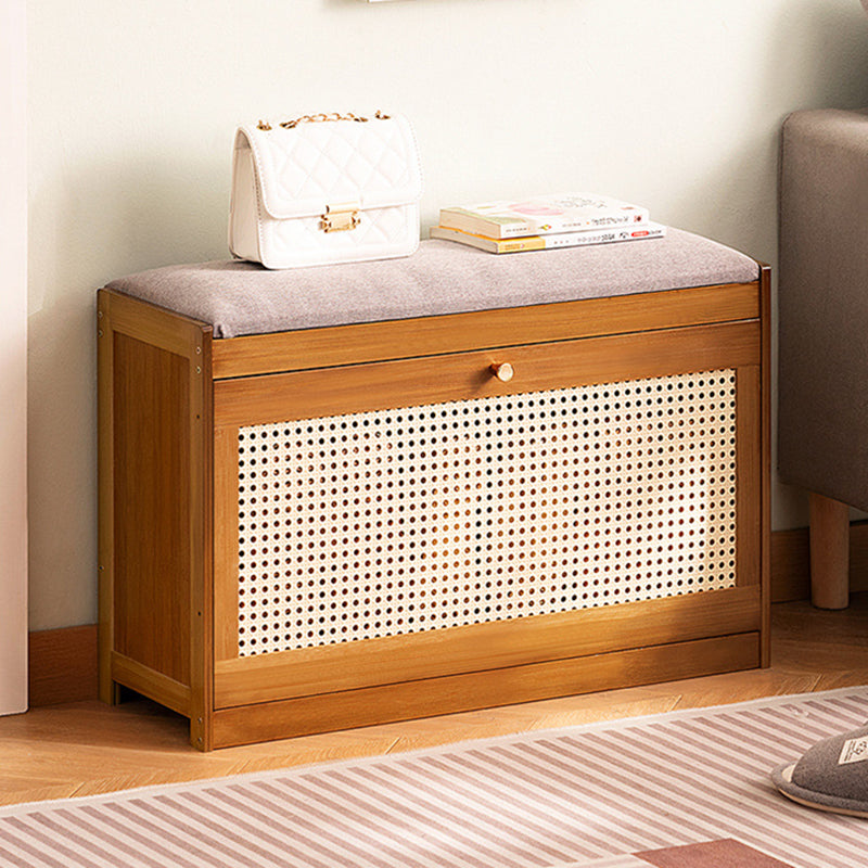Traditional Japanese Bamboo ABS Linen Rectangular Ventilated Shoe Bench For Entryway & Living Room