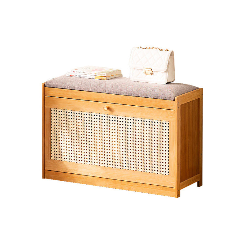 Traditional Japanese Bamboo ABS Linen Rectangular Ventilated Shoe Bench For Entryway & Living Room