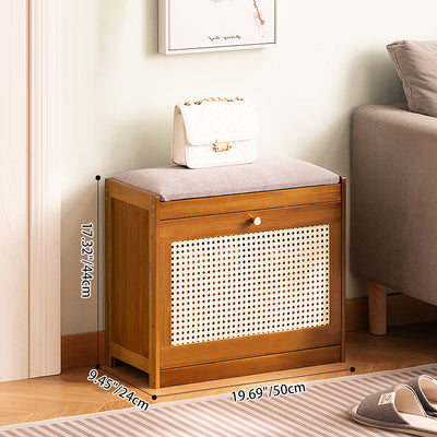 Traditional Japanese Bamboo ABS Linen Rectangular Ventilated Shoe Bench For Entryway & Living Room