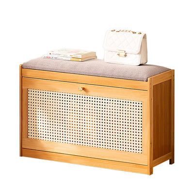 Traditional Japanese Bamboo ABS Linen Rectangular Ventilated Shoe Bench For Entryway & Living Room