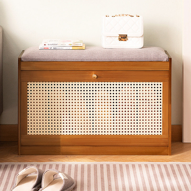 Traditional Japanese Bamboo ABS Linen Rectangular Ventilated Shoe Bench For Entryway & Living Room