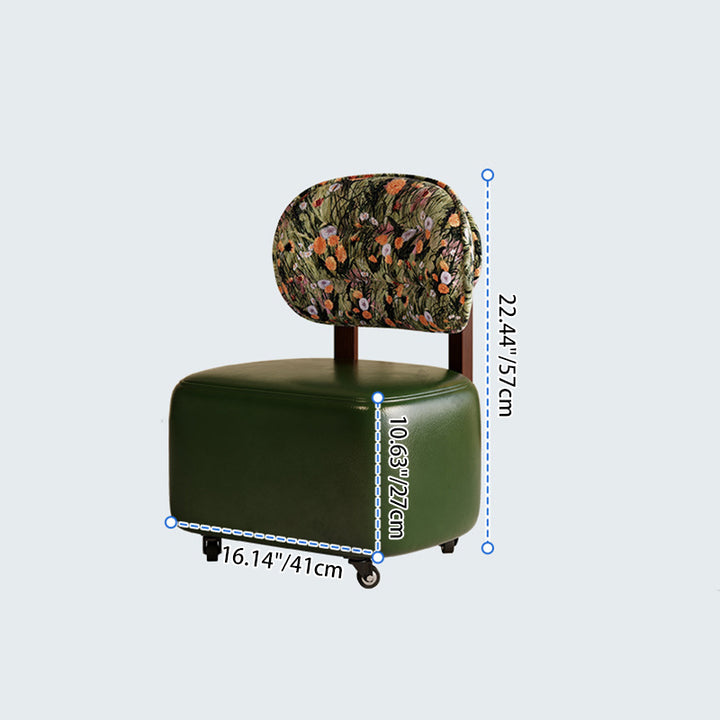 Taburete bajo con respaldo de tela de cuero de microfibra china tradicional de madera maciza con patrón semicircular para sala de estar 