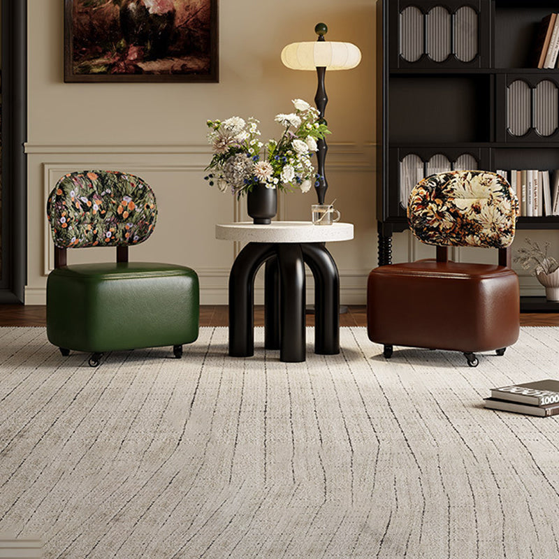 Taburete bajo con respaldo de tela de cuero de microfibra china tradicional de madera maciza con patrón semicircular para sala de estar 
