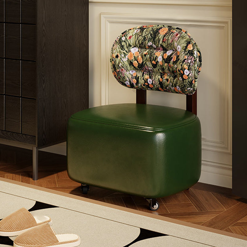 Taburete bajo con respaldo de tela de cuero de microfibra china tradicional de madera maciza con patrón semicircular para sala de estar 