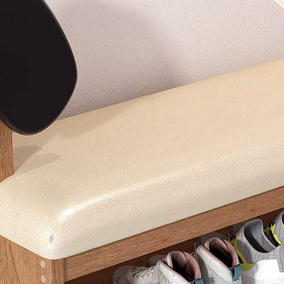 Contemporary Creative Oil Wax Leather Bamboo Dog-Shaped Rectangular Shoe Bench 1/2-Tier For Living Room