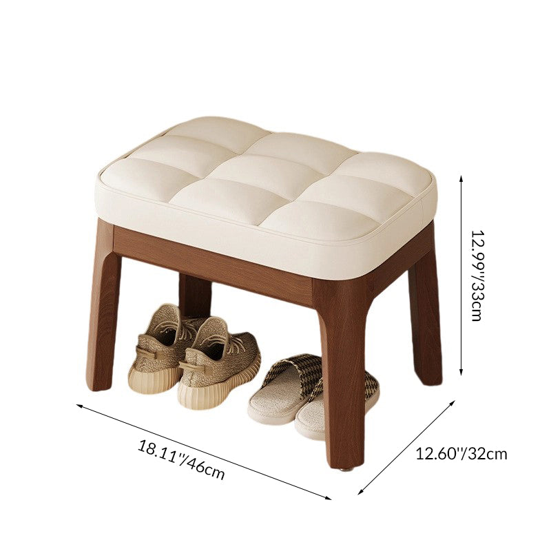 Modern Minimalist PU Leather Solid Wood Grid Rectangular Low Stool For Entryway &amp; Living Room