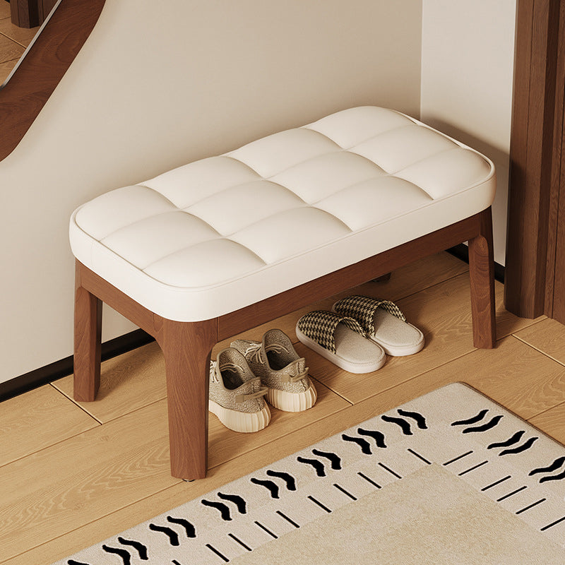 Modern Minimalist PU Leather Solid Wood Grid Rectangular Low Stool For Entryway &amp; Living Room
