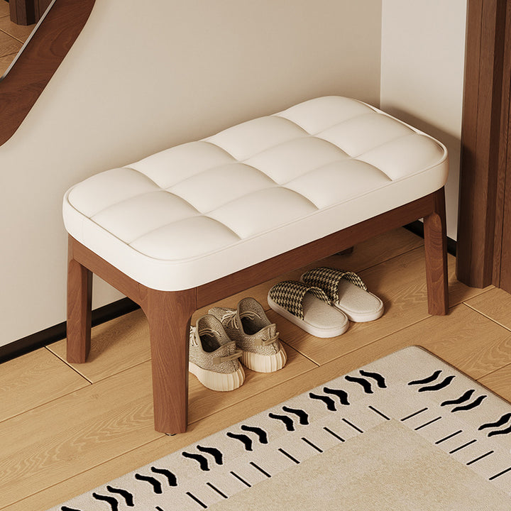 Modern Minimalist PU Leather Solid Wood Grid Rectangular Low Stool For Entryway &amp; Living Room