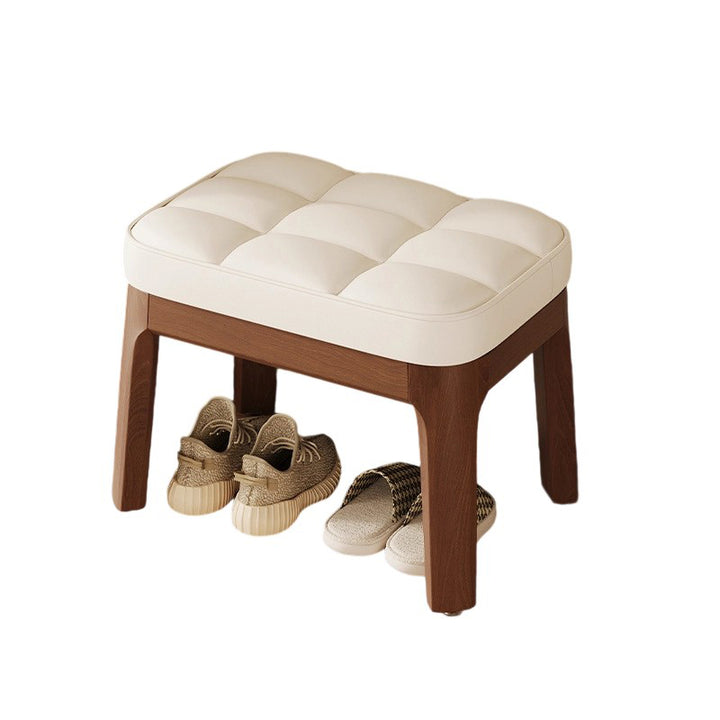 Modern Minimalist PU Leather Solid Wood Grid Rectangular Low Stool For Entryway &amp; Living Room