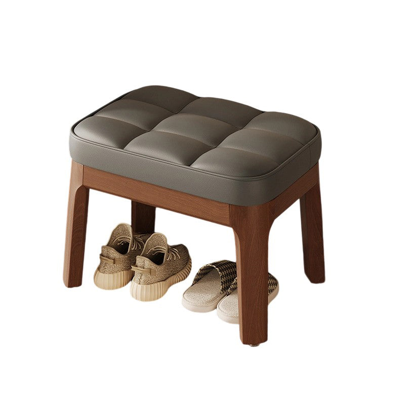 Modern Minimalist PU Leather Solid Wood Grid Rectangular Low Stool For Entryway &amp; Living Room