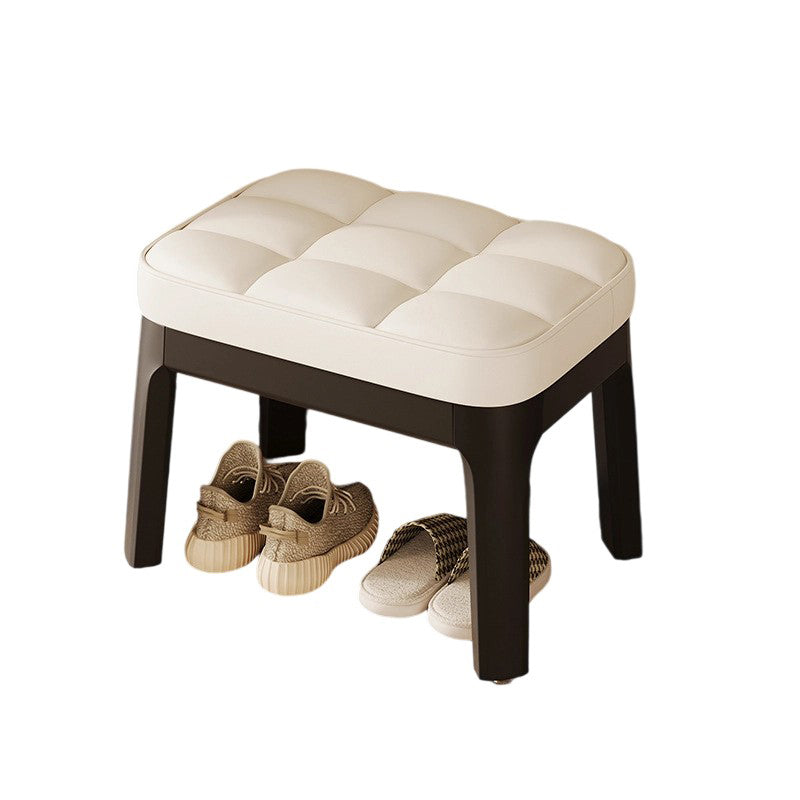 Modern Minimalist PU Leather Solid Wood Grid Rectangular Low Stool For Entryway &amp; Living Room