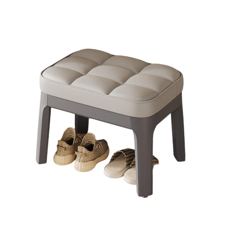 Modern Minimalist PU Leather Solid Wood Grid Rectangular Low Stool For Entryway &amp; Living Room