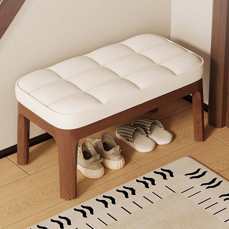Modern Minimalist PU Leather Solid Wood Grid Rectangular Low Stool For Entryway &amp; Living Room