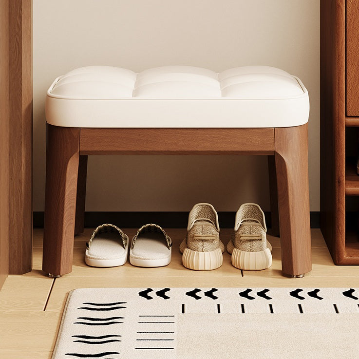 Modern Minimalist PU Leather Solid Wood Grid Rectangular Low Stool For Entryway &amp; Living Room