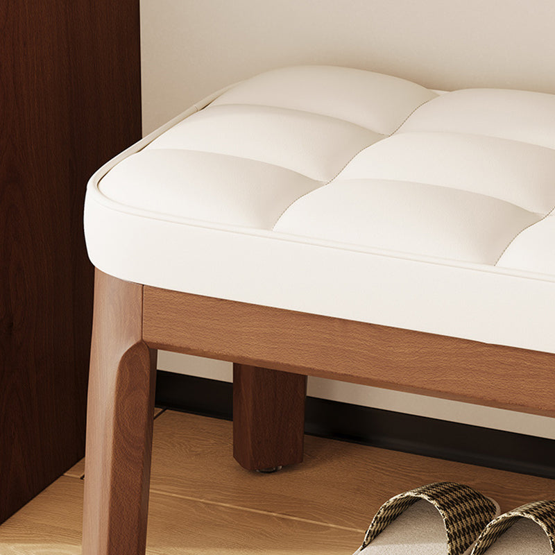 Modern Minimalist PU Leather Solid Wood Grid Rectangular Low Stool For Entryway &amp; Living Room