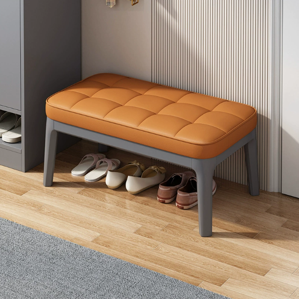 Zeitgenössische skandinavische PU-Leder-Massivholz-Rechteckgitter-gepolsterte Schuhbank für Flur & Wohnzimmer 