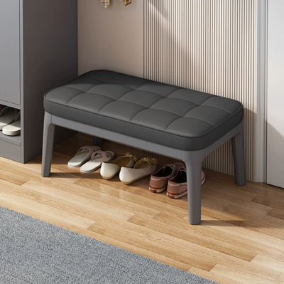 Zeitgenössische skandinavische PU-Leder-Massivholz-Rechteckgitter-gepolsterte Schuhbank für Flur & Wohnzimmer 