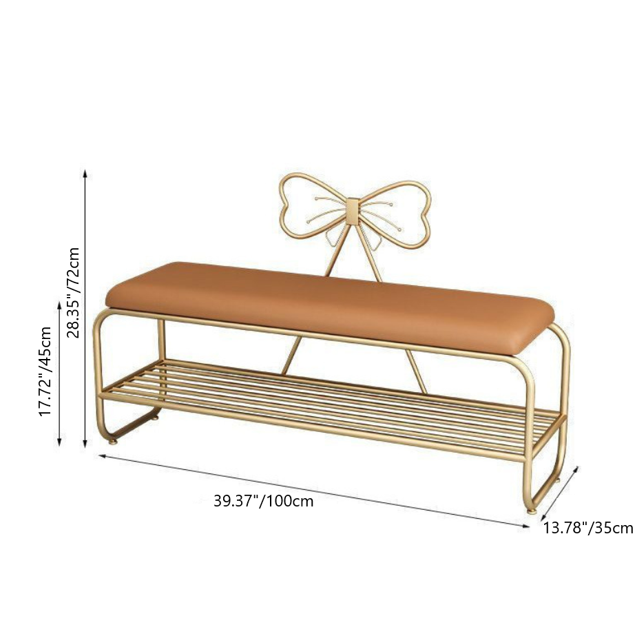 Rangement de chaussures rectangulaire en faux cuir créatif contemporain avec nœud en fer et 1 étagère pour entrée et salon 