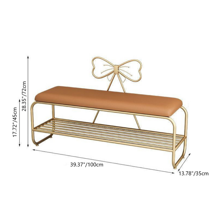 Rangement de chaussures rectangulaire en faux cuir créatif contemporain avec nœud en fer et 1 étagère pour entrée et salon 