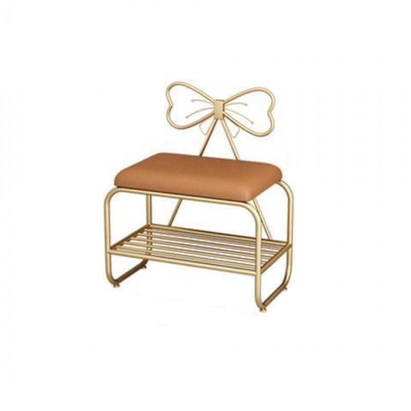 Contemporary Creative Faux Leather Iron Bowknot Rectangular Shoe Storage With 1-Shelf For Entryway & Living Room