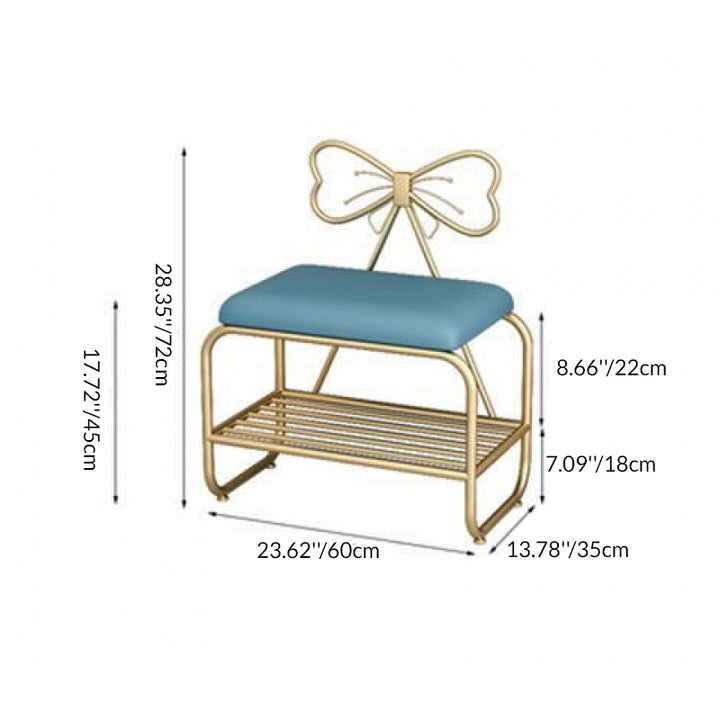Rangement de chaussures rectangulaire en faux cuir créatif contemporain avec nœud en fer et 1 étagère pour entrée et salon 