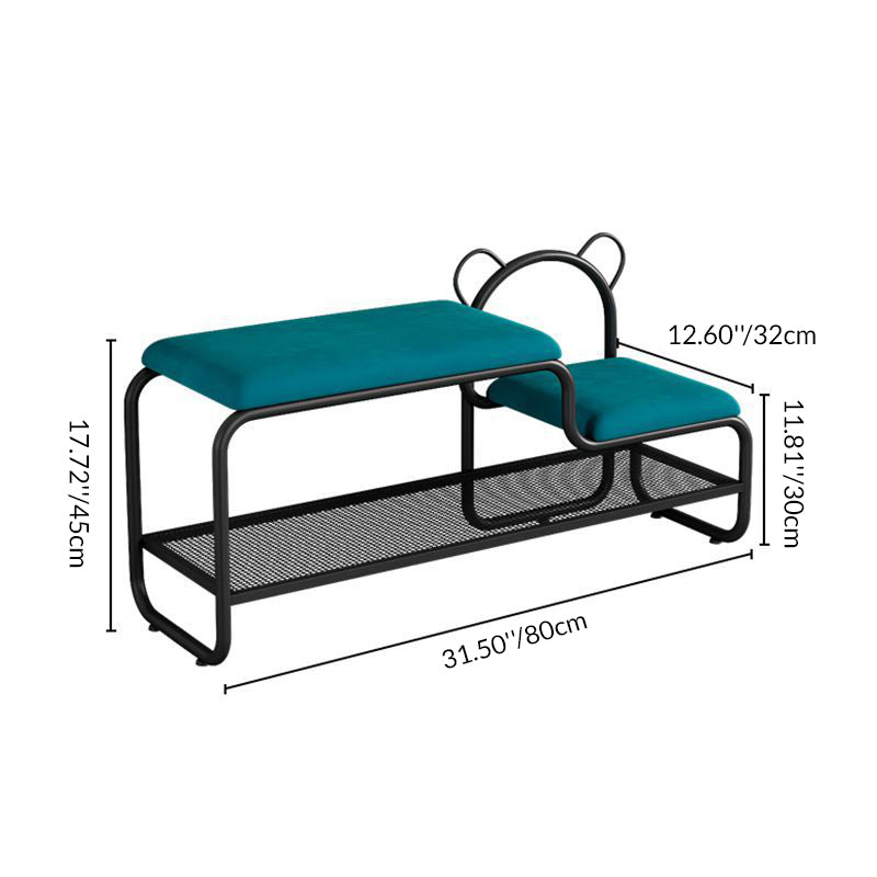 Contemporary Creative Velvet Iron Bear-Shaped Curved Rectangular Shoe Bench With Backrest For Entryway &amp; Living Room