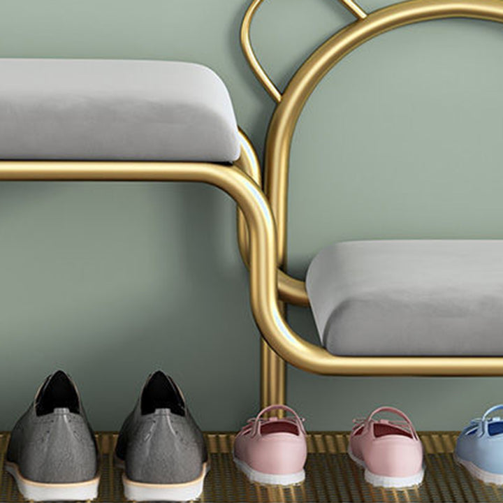 Contemporary Creative Velvet Iron Bear-Shaped Curved Rectangular Shoe Bench With Backrest For Entryway &amp; Living Room