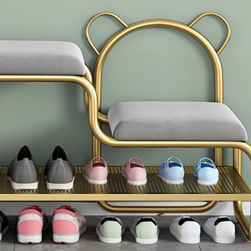 Contemporary Creative Velvet Iron Bear-Shaped Curved Rectangular Shoe Bench With Backrest For Entryway &amp; Living Room