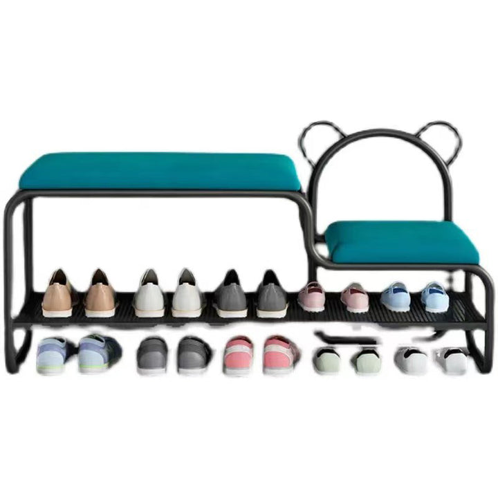 Contemporary Creative Velvet Iron Bear-Shaped Curved Rectangular Shoe Bench With Backrest For Entryway &amp; Living Room