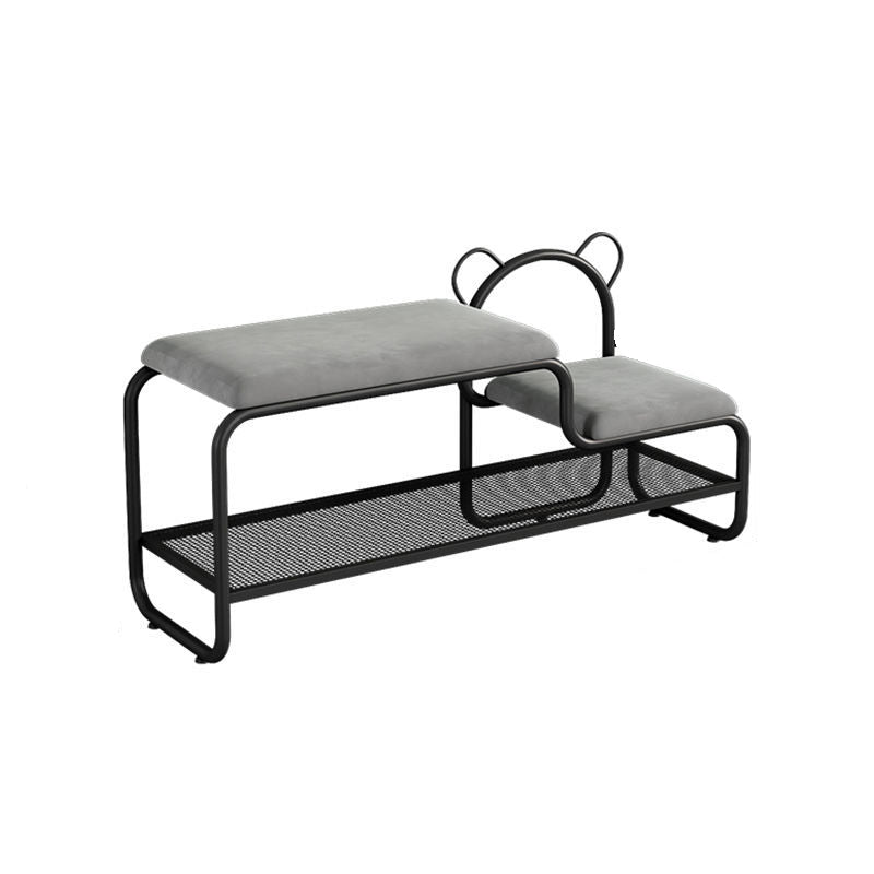 Contemporary Creative Velvet Iron Bear-Shaped Curved Rectangular Shoe Bench With Backrest For Entryway &amp; Living Room
