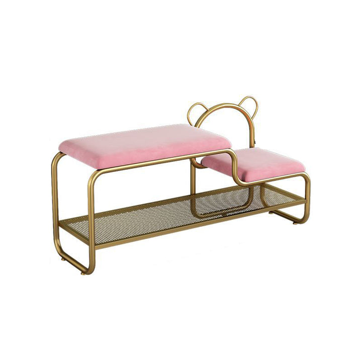 Contemporary Creative Velvet Iron Bear-Shaped Curved Rectangular Shoe Bench With Backrest For Entryway &amp; Living Room