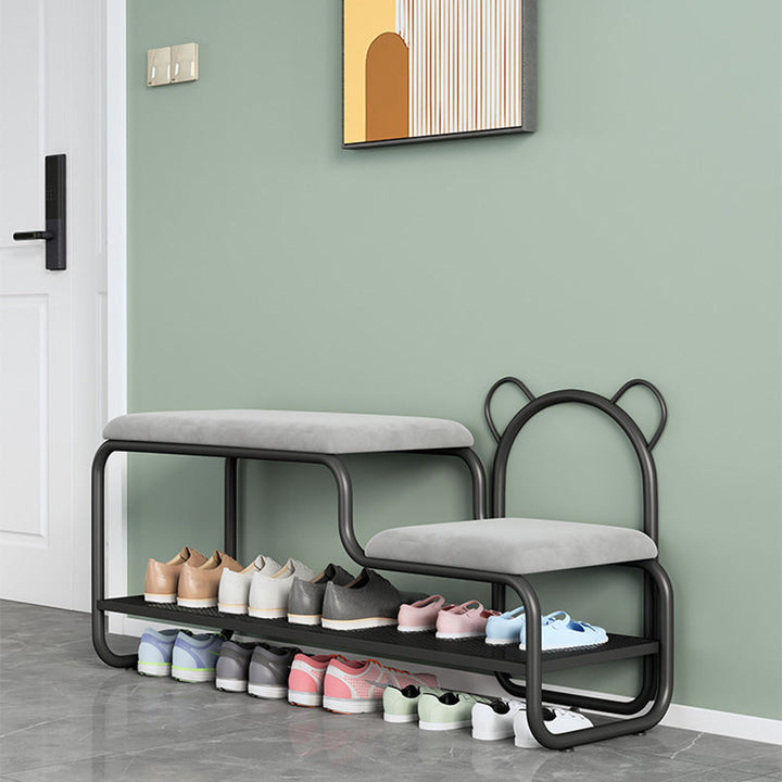 Contemporary Creative Velvet Iron Bear-Shaped Curved Rectangular Shoe Bench With Backrest For Entryway &amp; Living Room