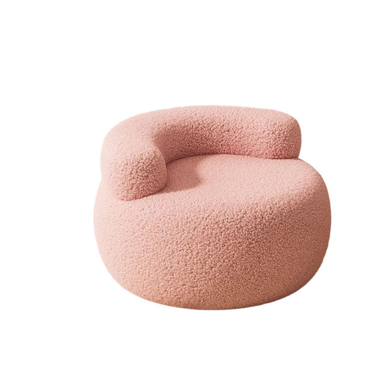 Modern Minimalist Lambswool Solid Wood Round Curved Low Stool With Backrest For Living Room