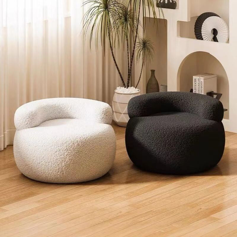 Modern Minimalist Lambswool Solid Wood Round Curved Low Stool With Backrest For Living Room
