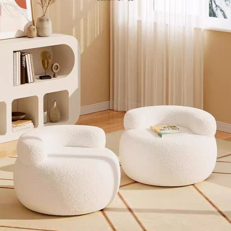 Modern Minimalist Lambswool Solid Wood Round Curved Low Stool With Backrest For Living Room