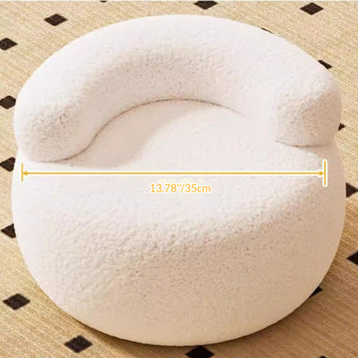 Modern Minimalist Lambswool Solid Wood Round Curved Low Stool With Backrest For Living Room