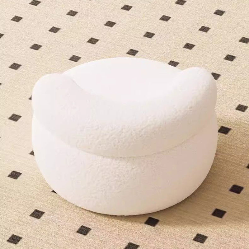 Modern Minimalist Lambswool Solid Wood Round Curved Low Stool With Backrest For Living Room