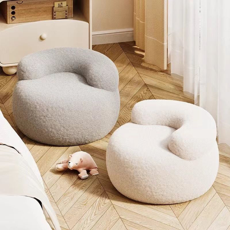 Modern Minimalist Lambswool Solid Wood Round Curved Low Stool With Backrest For Living Room