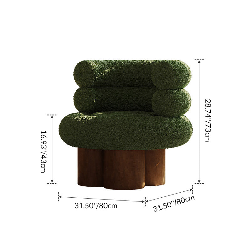 Traditioneller französischer Teddyfleece-Kohlenstoffstahl-Massivholz-gekrümmter runder zylindrischer Akzentstuhl mit Rückenlehne für das Wohnzimmer 