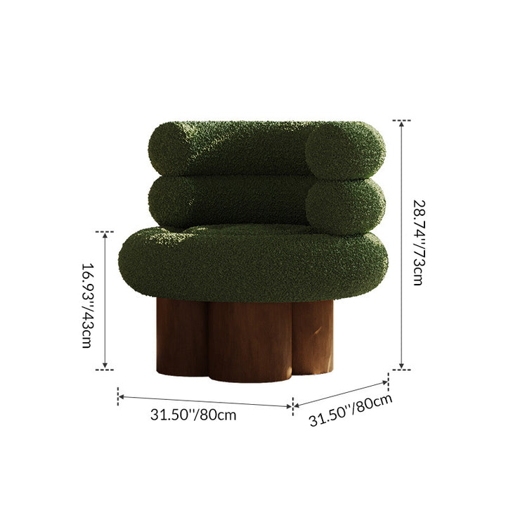 Traditioneller französischer Teddyfleece-Kohlenstoffstahl-Massivholz-gekrümmter runder zylindrischer Akzentstuhl mit Rückenlehne für das Wohnzimmer 